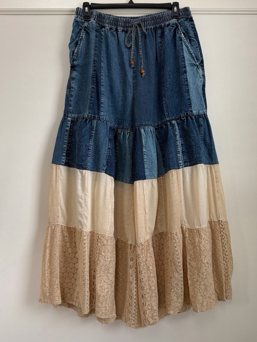 Young Threads Latte Mixed-Media Denim Lace Wide-Leg Palazzo Pants NWT 1X Plus